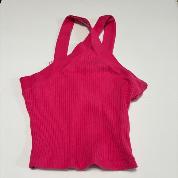 Zara Tops - ZARA Pink Ribbed Halter Crop Top Womens L Stretch Knit Sleeveless NWT